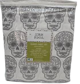 Sdiii-sk001fq Goblin & Ghoul 4pc Sugar Skull Queen Sheet Set 100% Cotton Gothic New Emo White Gray Grunge