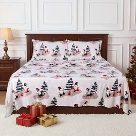 G064 Gogreen Christmas Flannel Sheet Set Super Soft Deep Pocket 16 Inch Bedding