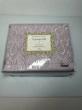 Grace Home Fashions 845139046242 King Size Sateen Sheet Set With Lace Lilac 600 Thread Count