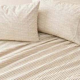 Great Bay Home 192020045472 Striped Microfiber Wrinkle Resistant Sheet Set Full Taupe