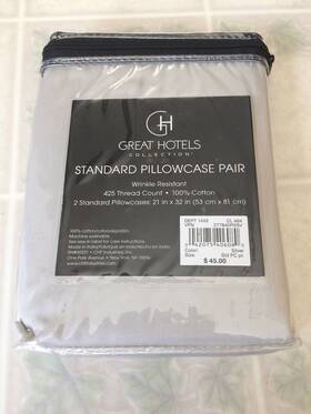 Great Hotels Collection 042075406080 Standard Pillowcases Solid Gray 100% Cotton Msrp 45