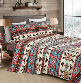 Green Living Group 726084353213 Collection 4-piece Southwestern Geometric Motif Sheet Set California King Size