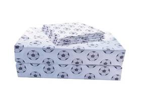 Green Living Group 840079143709 4-piece Kids/teens Sports Sheet Set - Soft Queen White/black Soccer Balls