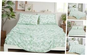 Green Living Group 840079171627 Elder 4-piece Floral Leaves Bed Sheet Set - White Printed Green Living Group 840079171627 Elder 4-piece Floral Leaves Bed Sheet Set - White Printed