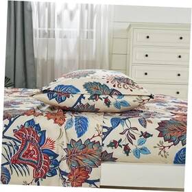 Green Living Group 840079173911 Paradise 4-piece Floral Bed Sheet Set - Queen Blue Red Leaves