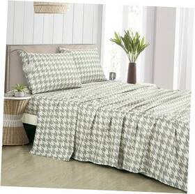 Green Living Group 840079174383 3-piece Lodge Plaid Sheet Set - Printed Brushed Twin Gray Houndstooth
