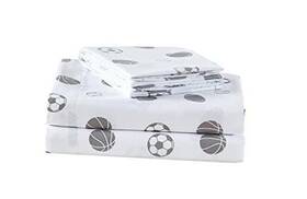 Asb-sheet-queen-9789 Green Living Group 4-piece Kids/teens Sports Sheet Set - Soft Queen White/gray All