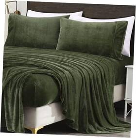 Fs200-sheet-olive-cal Green Living Group Extra Soft Fleece Sheet Set Microplush Non-pilling California King Olive