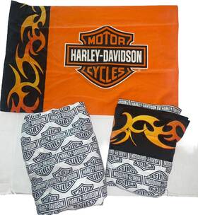 Harley Davidson 028828569455 Flame Rider Fireball Twin Size Sheet Set Black Orange Nip 3 Pc