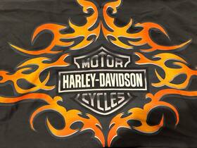 Harley Davidson Motorcycles 028828076816 Early 2000s Queen Sheet 2 Pillowcases - Black With Flames