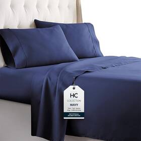 Synchkg077959 Hc Collection Full Size Bed Sheets 4 Pc And Pillowcases Set Navy Blue