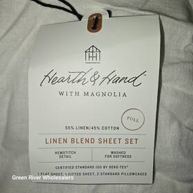 Hearth & Hand With Magnolia 493240201748 And Full Linen Blend Sheet Set Hemstitch Detail White