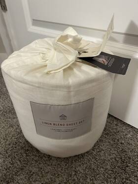 76546152 Hearth & Hand With Magnolia King Linen Blend Hem Stitch 4pc Sheet Set Cream And