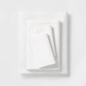 76546160 Hearth & Hand With Magnolia Queen Linen Blend Hem Stitch Sheet Set Fresh White -