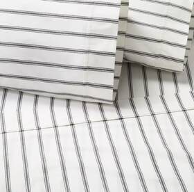83030311 Hearth & Hand With Magnolia 4pc King Cotton Percale Tick Stripe Sheet Set Railroad Gray Grey And