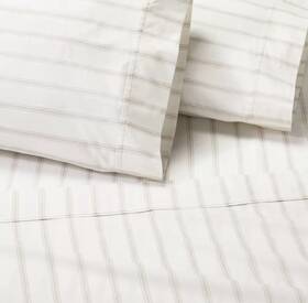83030318 Hearth & Hand With Magnolia And 4pc King Cotton Percale Tick Stripe Sheet Set Pebble Tan New
