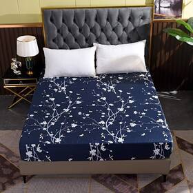 Hecnoey 767235775577 Floral Printed Bed Fitted Sheets Deep Pocket Soft Sheet Only Navy Blu