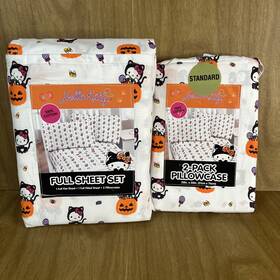 Hello Kitty 032281116125 Halloween Fall Full Sheet Set W 2 Extra Cases Black Cat Pumpkin New Hello Kitty 032281116125 Halloween Fall Full Sheet Set W 2 Extra Cases Black Cat Pumpkin New