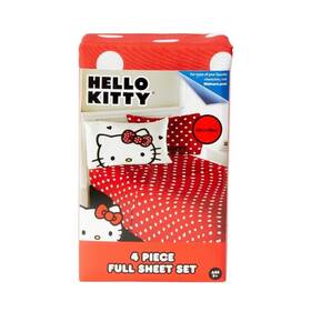 Hello Kitty 032281145439 Kids 4 Piece Full Sheet Set Red/white Polka Dot Sanrio New