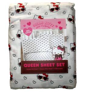 Hello Kitty 032281784676 Queen Size Sheet Set Cotton Cat Sunglasses Hearts Valentines Day Hello Kitty 032281784676 Queen Size Sheet Set Cotton Cat Sunglasses Hearts Valentines Day