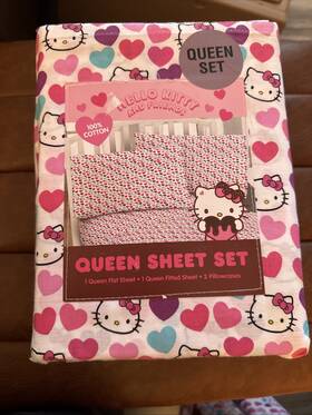 Hello Kitty 032281786441 Multicolored Hearts Queen And Full Sheet Set 100% Cotton. New Hello Kitty 032281786441 Multicolored Hearts Queen And Full Sheet Set 100% Cotton. New