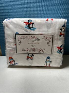Holly Jolly 655385240284 Microfiber Skiing Penguins Sheets Queen Pillowcase Holiday Christmas