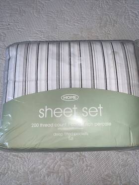 Home Collection 028828881304 Target 4 Piece Percale Full Bed Sheet Set - Deep Fitted Pockets New Stripe