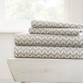 135751 Home Collection Gray Puffed Chevron Geo Patterned Microfiber King Sheet Set