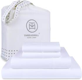 Home Linen 445002942959 Luxury 800 Thread Count King 100% Cotton Sheets - Hotel White Sateen Weave Bed-s