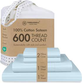 Thm-600-str-blue-q Home Linen 100% Cotton Sheets For Queen Size Bed - 600 Thread Count Set Wi Thm-600-str-blue-q Home Linen 100% Cotton Sheets For Queen Size Bed - 600 Thread Count Set Wi