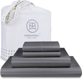 Thm-600-str-egrey-f Home Linen 100% Cotton Sheets For Full Size Bed - 600 Thread Count Set With Thm-600-str-egrey-f Home Linen 100% Cotton Sheets For Full Size Bed - 600 Thread Count Set With