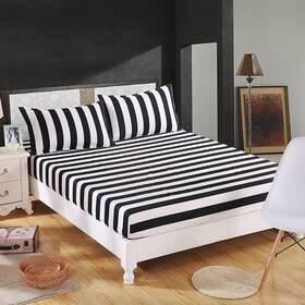 Homeabc 645195345842 3-pieces Queen Size Fitted Sheet Sets White And Black Stripes