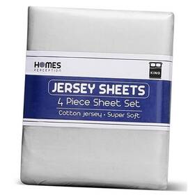 Homes Perception 850035521342 - 4 Piece Jersey Bed Sheets Size King Light Gray