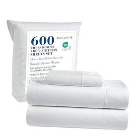 600tcctnsld3pctxlss-wht Homespun White Twin Xl Sheets Set - 600 Tc Sheet 100% Cotton