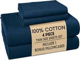 Homespun 840399719325 Casa Platino 100% Cotton Sheets Twin Size Set - 4 Pieces 1 Flat Fitted 2 Pi