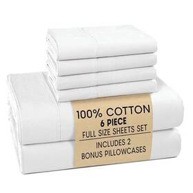Homespun 840399719653 100% Cotton Sheets Size Set - 6 Pieces 1 Flat Fitted 4 Full 01 White Homespun 840399719653 100% Cotton Sheets Size Set - 6 Pieces 1 Flat Fitted 4 Full 01 White