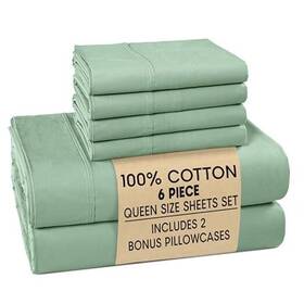 Homespun 840399719950 100% Cotton Sheets Size Set - 6 Pieces 1 Flat Fitted Queen 06 Sage Green