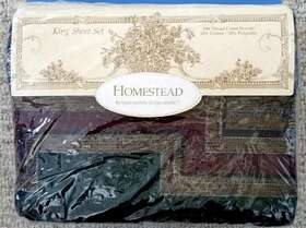 Homestead 028828476999 King Bed Sheet Set - Factory Sealed Hunter Green/burgundy/gold 180ct