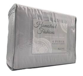 Homestead Fashion 091116719580 Light Grey Microfiber King Size 4 Piece Sheet Set