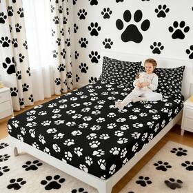 Cyj15077gyy-cl Homewish Dog Paw Print Fitted Sheet Twin Size Kawaii Pet Bedding Set Boys Girls Adults