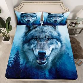 Wws785clzc-queen Homewish Wolf Fitted Sheet Fog Tree And Print Bedding Set 3pcs With 2 Pi