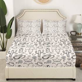 Zzrs2102gyy-cl Homewish Usf Western Cowboy Kids Fitted Sheet Full Size Cow Skull Horseshoe Cactus Rustic