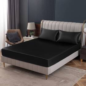 Bls220325-108 Homiest Black Satin Fitted Sheet King Size Deep Pocket Luxury And Ultra Soft Bedding