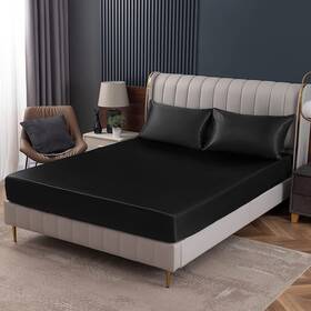 Bls220816-102 Homiest Black Satin Fitted Twin Xl Size Deep Pocket Luxury And Ultra Soft Bedding Singl