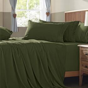 Bls230531-102 Homiest Extra Deep Pocket Queen Size Sheets Set 6 Pieces Soft Olive Green 18-