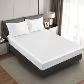Hommxjf 749284232751 Silk Satin White Full Fitted Sheet Deep Pocket Only Breathable