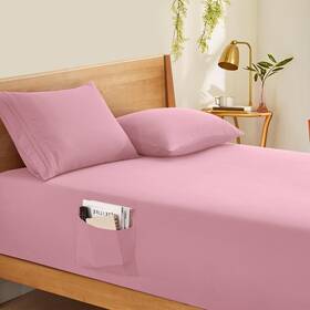 Qj231012-002 Horbaunal Pink Full Fitted Sheet Extra Deep 24 Inch 1800 Thread Count Microfiber