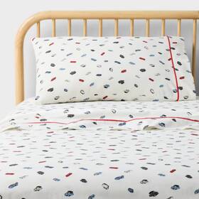 94853069 Hot Wheels By Pillowfort Full Classic Car Kidsft Cotton Sheet Set Cream -