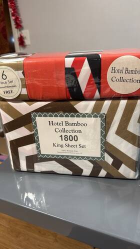 166487 Hotel Bamboo Collection King 6-piece Sheet Set Cotton Percale Geometric Wrinkle