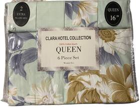 Hotel Collection 570321032577 Clara Queen 6 Pc Sheet Set Sage Floral Wrinkle Free 16 Inch Deep